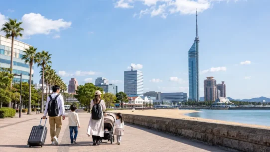A family choosing a convenient child-friendly hotel near Hakata Station in Fukuoka