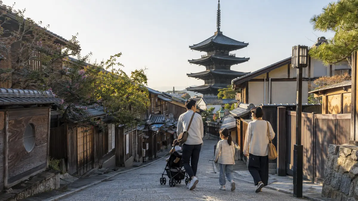 Family comparing the best family hotels in Kyoto near Kyoto Station and Gion