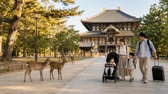 Family choosing a child-friendly hotel near Nara Park and Nara Station