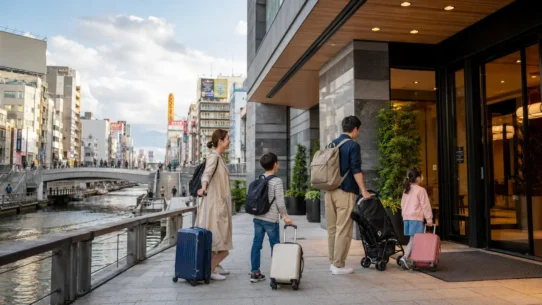 Family choosing a hotel in Osaka near Namba, Universal Studios Japan and Shin-Osaka