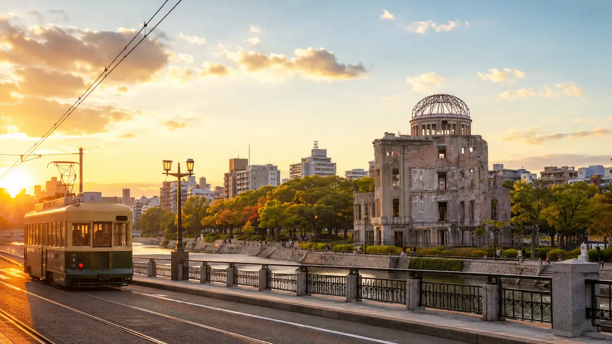 Hiroshima skyline and tram illustrating the best hotels in Hiroshima for luxury, mid-range and budget travelers