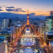 Sapporo skyline in winter with hotels for different travel budgets