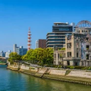 Hiroshima city center near Peace Memorial Park and the downtown tram network
