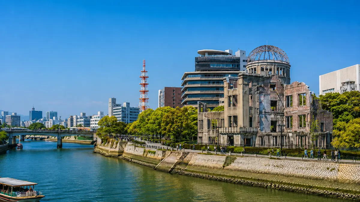 Hiroshima city center near Peace Memorial Park and the downtown tram network