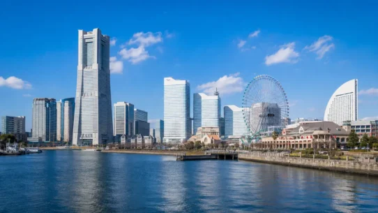 Yokohama city center skyline and waterfront hotels near Minato Mirai