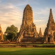 Ayutthaya temple ruins in Thailand during the dry season