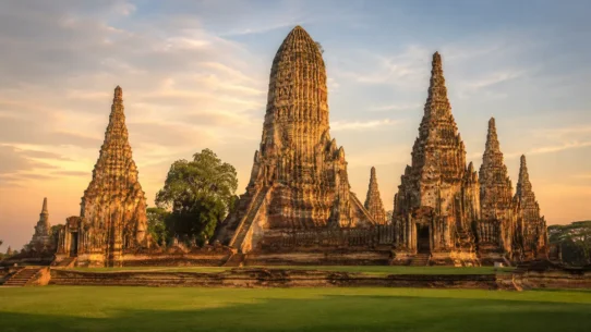 Ayutthaya temple ruins in Thailand during the dry season