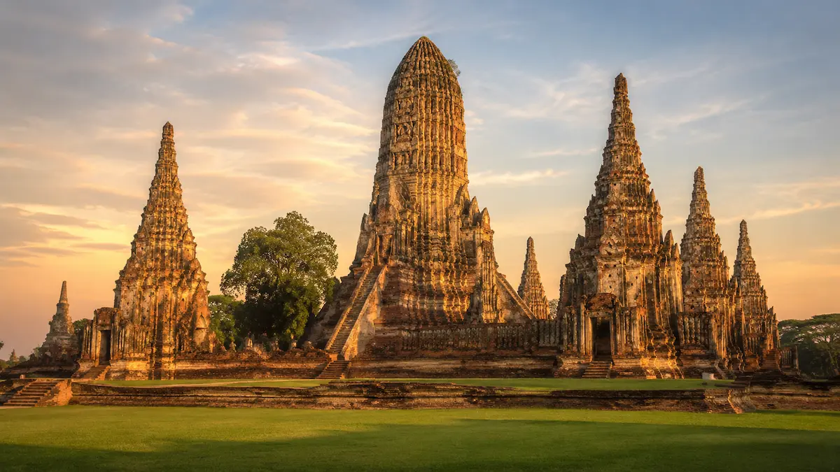 Ayutthaya temple ruins in Thailand during the dry season