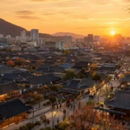 Traditional hanok rooftops in Jeonju during autumn, illustrating the best time to visit Jeonju
