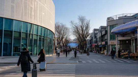 Traveler arriving at Gangneung Station and choosing transport to Gangneung city center