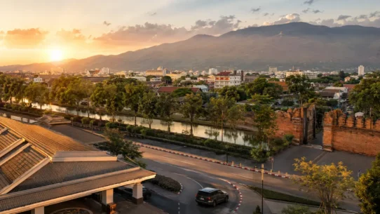 Travelers comparing transport options from Chiang Mai Airport to the city center