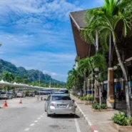 Traveler choosing transport from Krabi Airport to Krabi Town city center