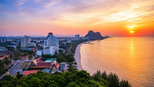 Hua Hin 5-day itinerary showing the beach, railway station and Phraya Nakhon Cave