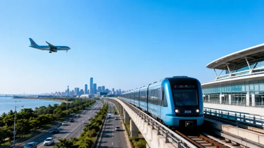 Traveler with luggage using AREX and public transport in Incheon, South Korea