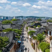 Traditional tiled rooftops in Jeonju Hanok Village, South Korea