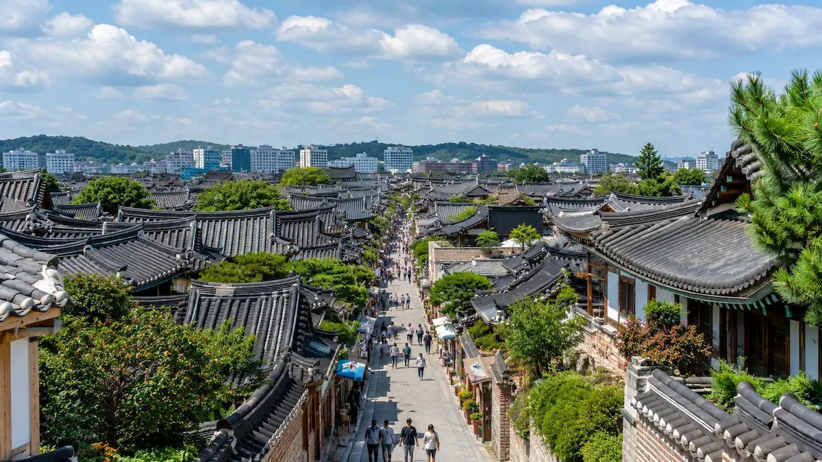 Traditional tiled rooftops in Jeonju Hanok Village, South Korea