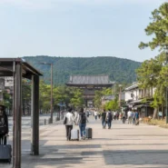 Travelers choosing transport from JR Nara Station to Nara city center and Nara Park