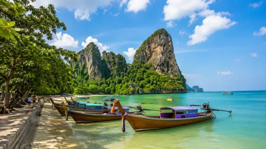 Krabi transportation guide showing airport transfers, songthaews, longtail boats and ferries in Krabi, Thailand