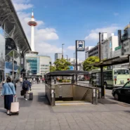 Traveler comparing transport from Kyoto Station to Kyoto city center