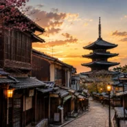 First-time visitors walking through a traditional street in Kyoto, Japan