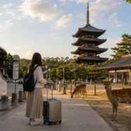 Traveler comparing bus, train and private transfer routes from Kansai Airport to Nara city center