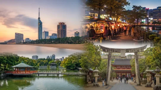 Three-day Fukuoka itinerary featuring Hakata Old Town, Dazaifu Tenmangu, Ohori Park, teamLab Forest, and Fukuoka Tower