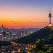 Gyeongbokgung Palace and the Seoul skyline on a three-day Seoul itinerary