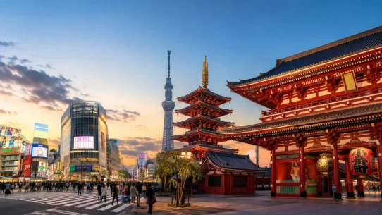 Tokyo itinerary featuring Sensoji Temple, Tokyo Skytree and the Shibuya skyline