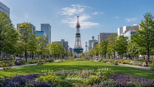 Sapporo city skyline and Odori Park for a first-time visitor travel guide