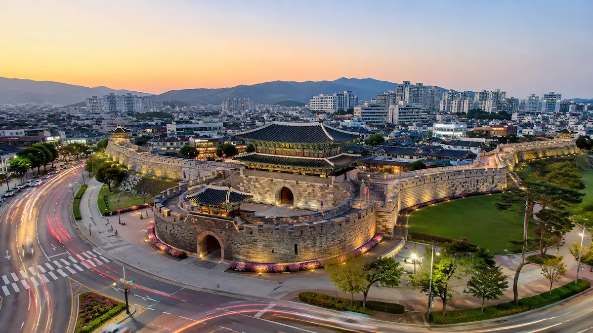 Suwon Hwaseong Fortress and city view for a first-time Suwon travel guide