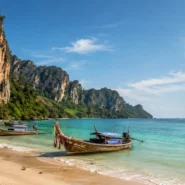 Ao Nang and limestone cliffs in Krabi, Thailand, representing the best areas to stay for first-time visitors