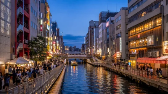 Night view of Osaka showing the best areas to stay for first-time visitors